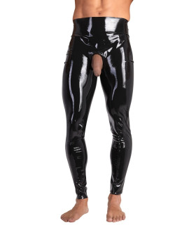 Леггинсы мужские LateX, латексные, с интимным вырезом, черные, 2XL - No Taboo