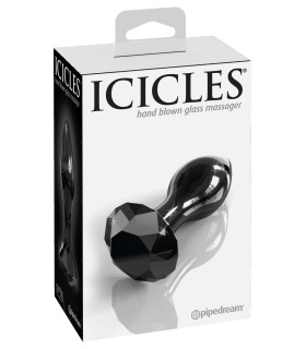 Анальная пробка, 9 см х 3.3 см, черная Pipedream Icicles стекло алмаз - No Taboo