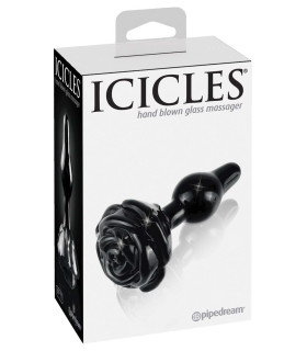 Анальна пробка у вигляді троянди Pipedream Icicles, скляна, чорна, 6.5 х 3.2 см - No Taboo