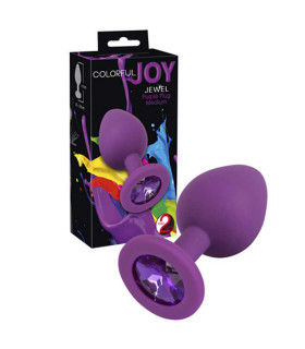 Анальна силіконова фіолетова пробка з каменем Colorful Joy Jewel Purple Plug Medium - No Taboo
