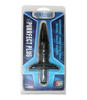 Анальная пробка MenzStuff - Purrfect Plug с вибрацией, черная, 14.8 х 2.5 см - No Taboo