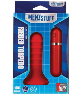 Анальная пробка с вибрацией Dream Toys Menzstuff Ribbed Torpedo, красная, 10 х 3 см - No Taboo