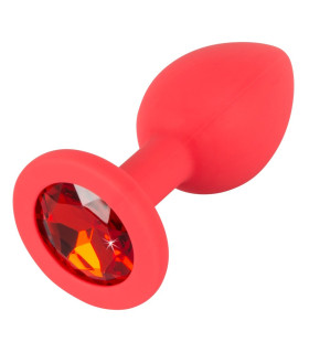 Анальна силіконова пробка червоного кольору з каменем Red Silicone S - No Taboo
