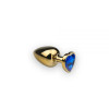 Анальная металлическая пробка с камнем в форме сердца Gold Dark Blue, L фото №1 — секс игрушки: Украина, NO TABOO