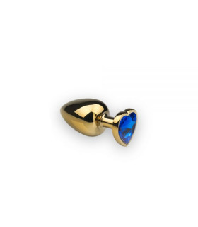 Анальная металлическая пробка с камнем в форме сердца Gold Dark Blue, L - No Taboo