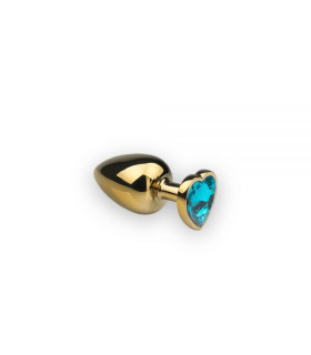 Анальная пробка с камнем в форме сердца Gold L Light Blue - No Taboo