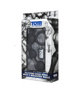 Анальные шарики Tom of Finland Cock Ring with 3 Weighted Balls - No Taboo