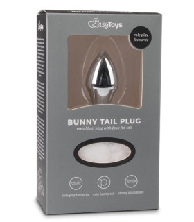 Металлическая анальная пробка с помпоном белый Bunny Tail Plug - No Taboo