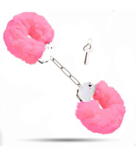 Металлические наручники с мягким мехом S&M CuffS, ярко-розовые NO TABOO - No Taboo