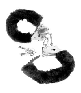 Металлические наручники Pipedream Fetish Fantasy с ключиками и искусственным мехом, серебристо-чёрные, 24 х 7.5 см - No Taboo