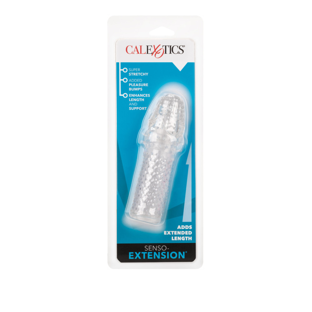 Насадка на пенис рельефная CalExotic Senso Extension, прозрачная, 14 х 3.7 см фото №2 — секс игрушки: Украина, NO TABOO