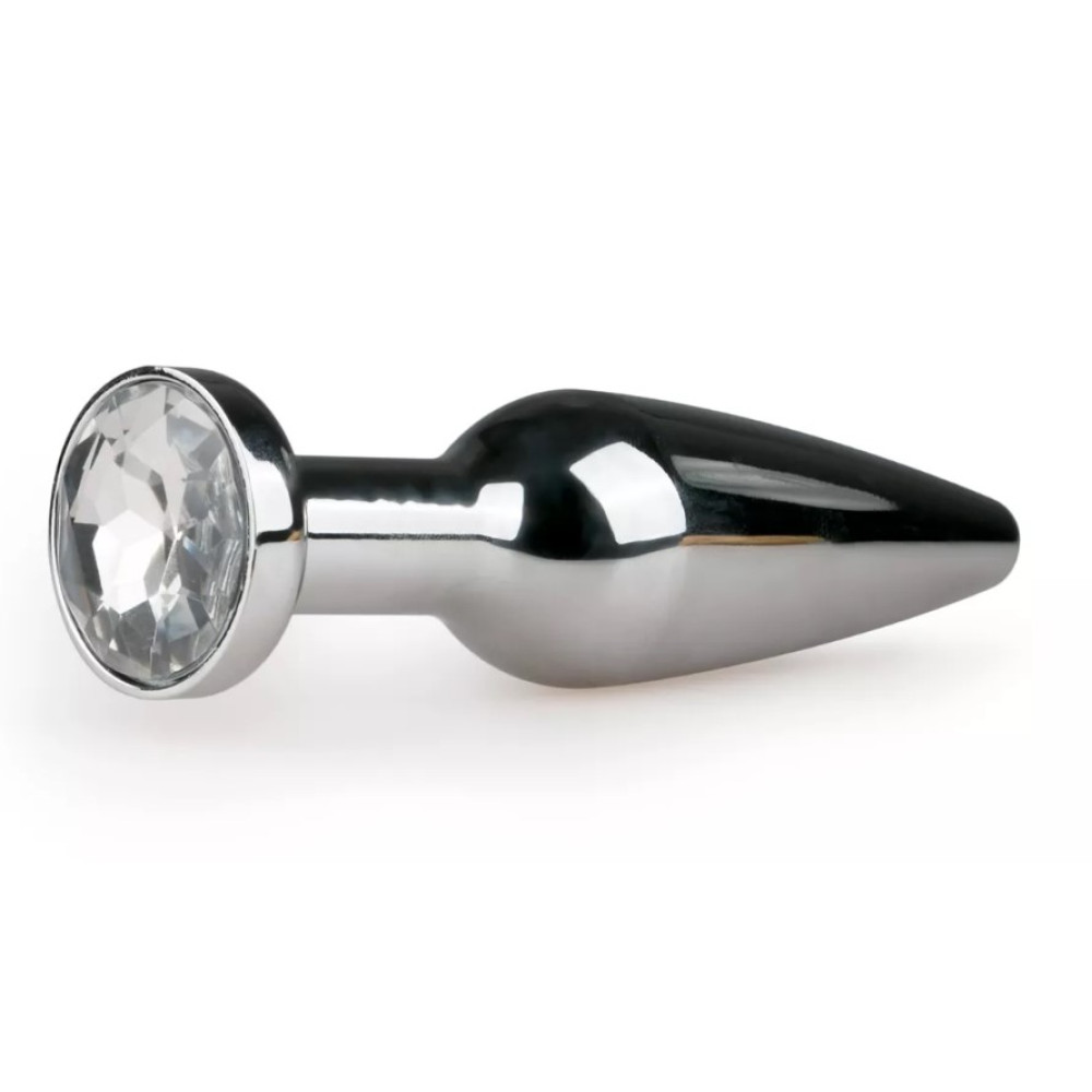 Анальная пробка металлическая Easytoys Metal Butt Plug с белым камушком, 11.4 х 2.8 см фото №0 — секс игрушки: Украина, NO TABOO