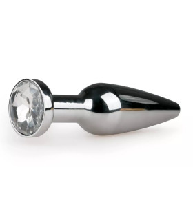 Анальная пробка металлическая Easytoys Metal Butt Plug с белым камушком, 11.4 х 2.8 см - No Taboo