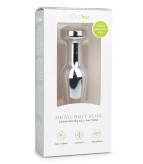 Анальная пробка металлическая Easytoys Metal Butt Plug с белым камушком, 11.4 х 2.8 см - No Taboo