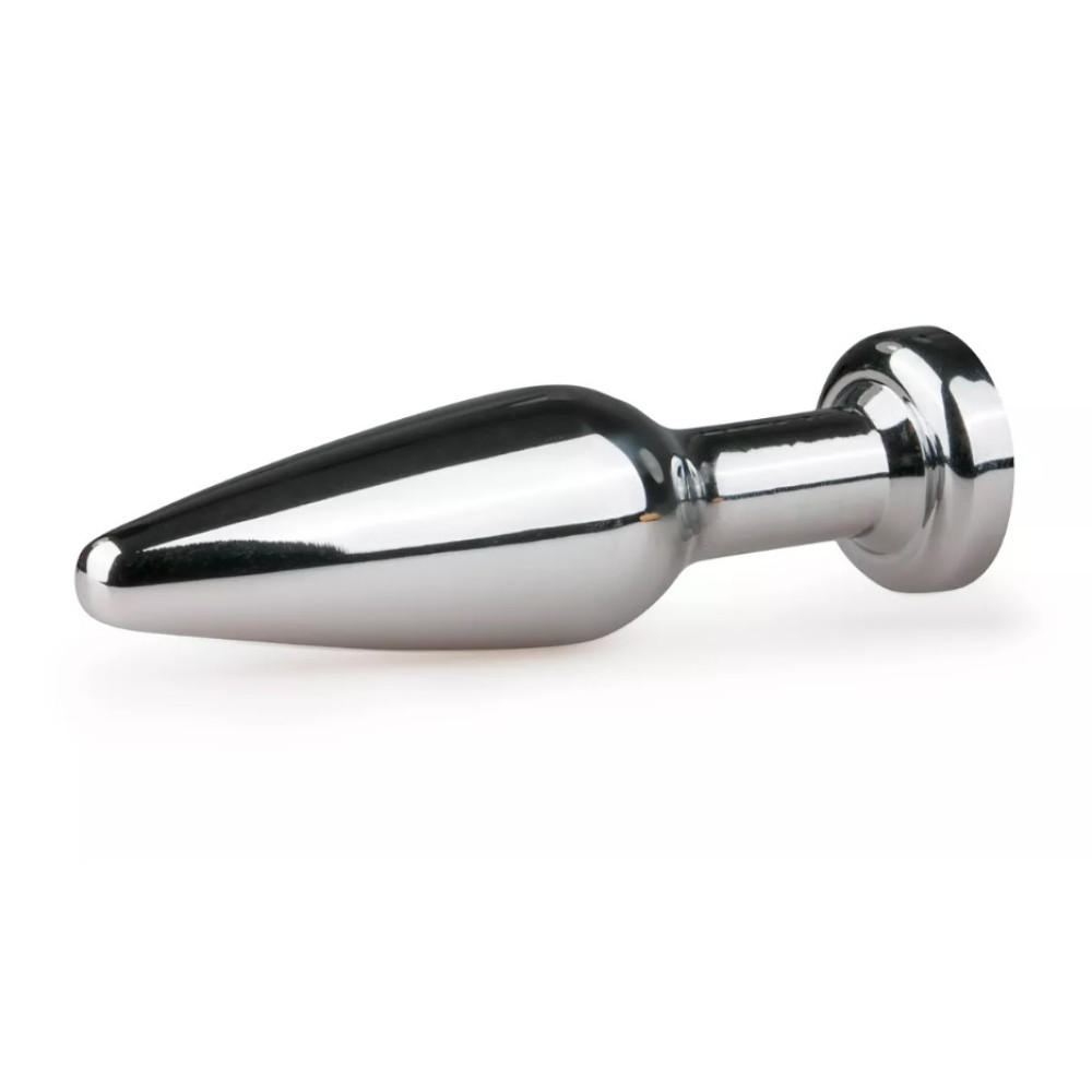 Анальная пробка металлическая Easytoys Metal Butt Plug с белым камушком, 11.4 х 2.8 см фото №3 — секс игрушки: Украина, NO TABOO