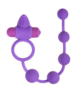 Анальная цепочка с эрекционным вибро кольцом Easytoys Triple Pleasure, фиолетовая, 29 см - No Taboo