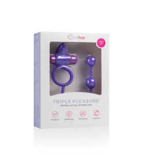 Анальная цепочка с эрекционным вибро кольцом Easytoys Triple Pleasure, фиолетовая, 29 см - No Taboo
