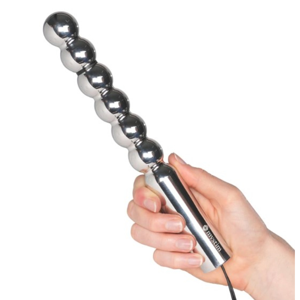 Стимулятор универсальный, электросекс Mystim Ballzac Metal Dildo, фаллоимитатор, металлик, 25 х 3 см, фото №4 — секс шоп Украина, NO TABOO