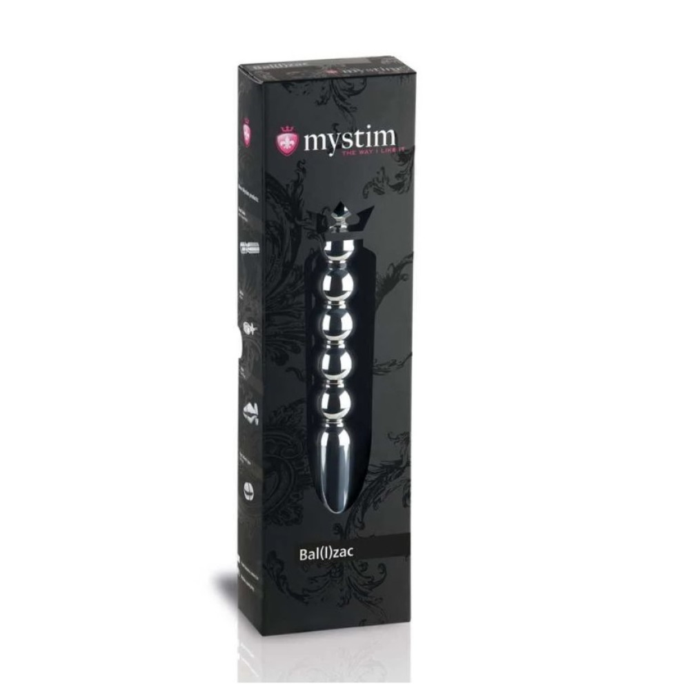 Стимулятор универсальный, электросекс Mystim Ballzac Metal Dildo, фаллоимитатор, металлик, 25 х 3 см, фото №2 — секс шоп Украина, NO TABOO