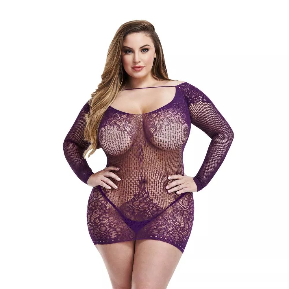 Платье в сетку Lapdance Lingerie, фиолетовое, Plus Size, фото №0 — секс шоп Украина, NO TABOO