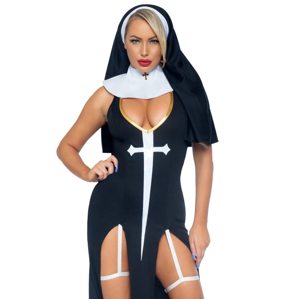 Костюм монашки Leg Avenue, L, Sultry Sinner 3 предмета, черный с белым, фото №3 — секс шоп Украина, NO TABOO