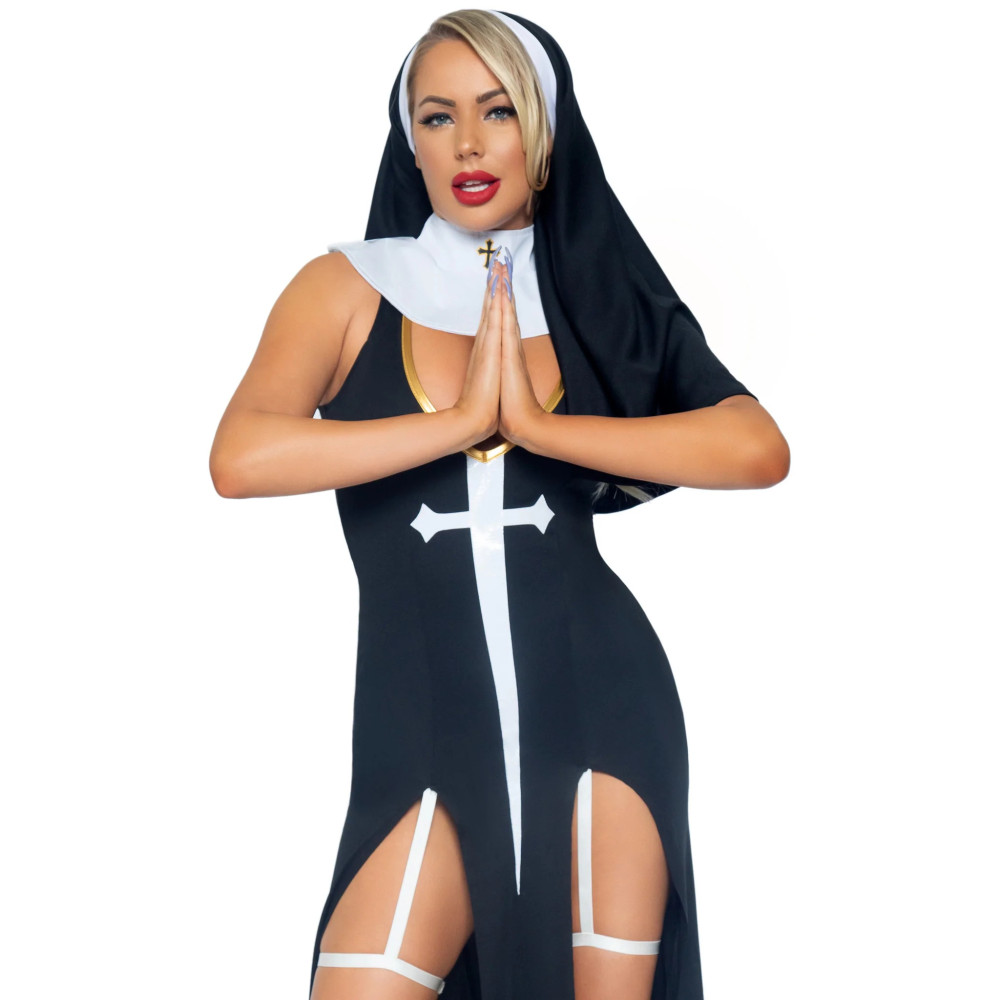 Костюм монашки Leg Avenue, L, Sultry Sinner 3 предмета, черный с белым, фото №4 — секс шоп Украина, NO TABOO