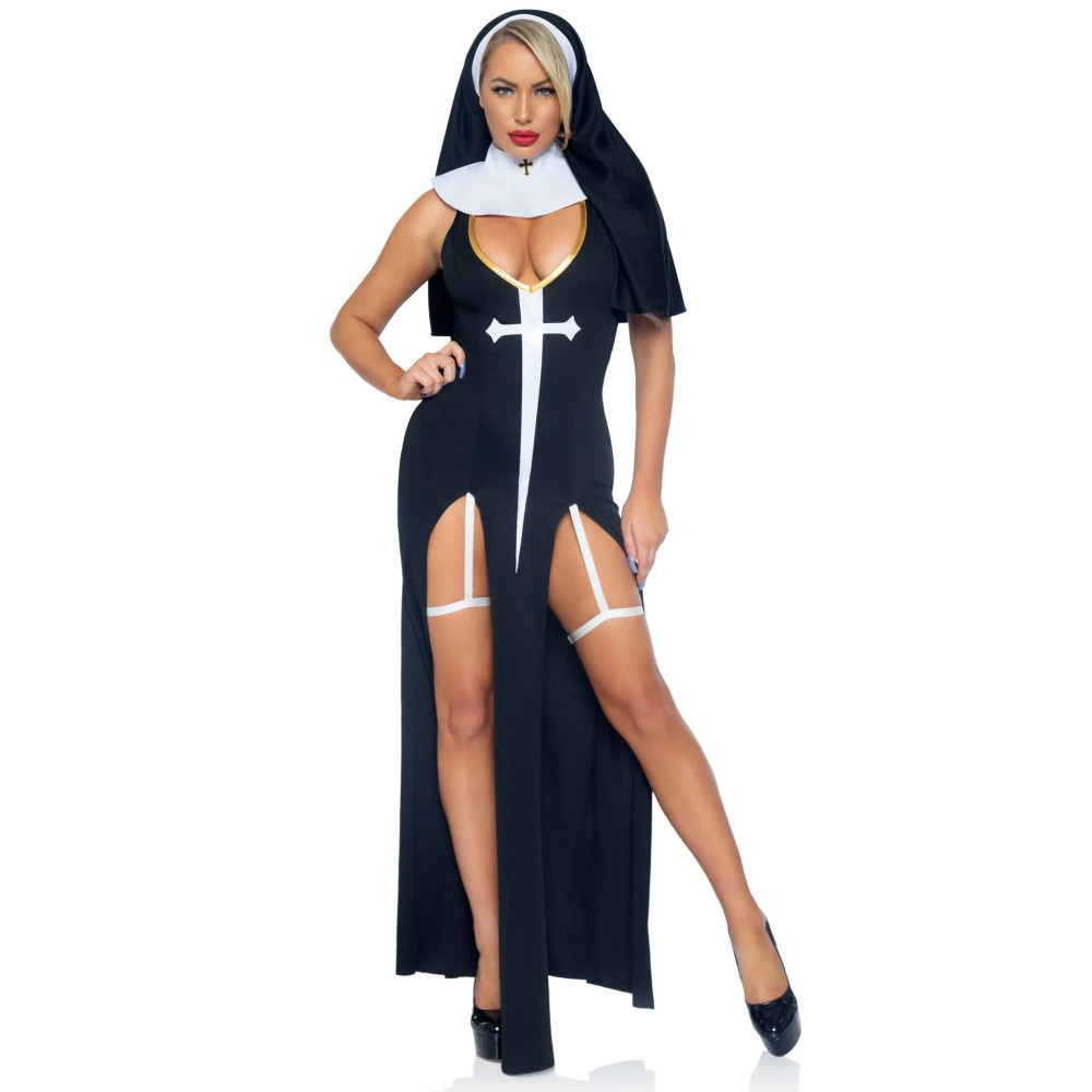 Костюм монашки Leg Avenue, L, Sultry Sinner 3 предмета, черный с белым, фото №0 — секс шоп Украина, NO TABOO