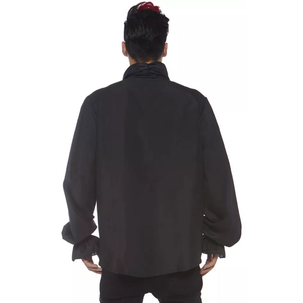 Мужская рубашка Leg Avenue Ruffle Front Shirt, XL, с воротником и оборками спереди, черная, фото №2 — секс шоп Украина, NO TABOO