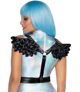 Портупея з крилами Leg Avenue Furry Angel wing body harness чорного кольору, O/S - No Taboo