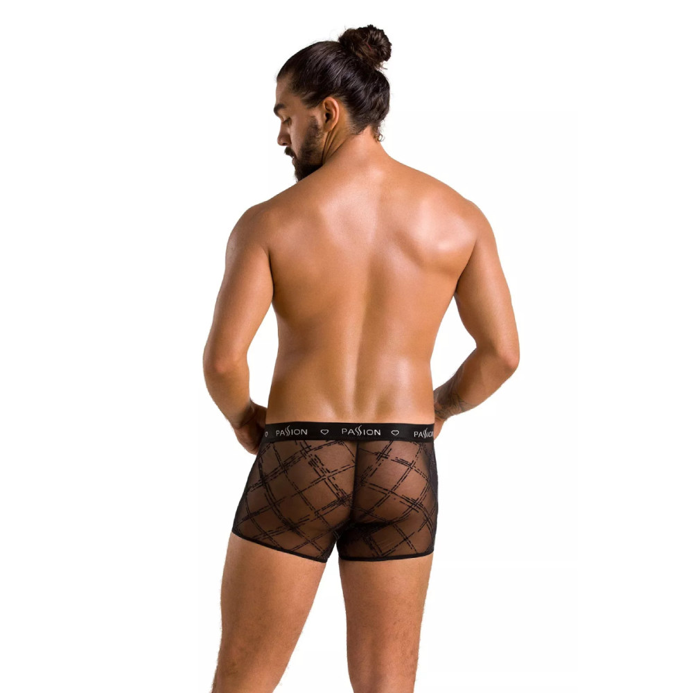 Мужские трусы шорты Passion Men James, L/XL, прозрачные с геометрическим узором, черного цвета, фото №2 — секс шоп Украина, NO TABOO