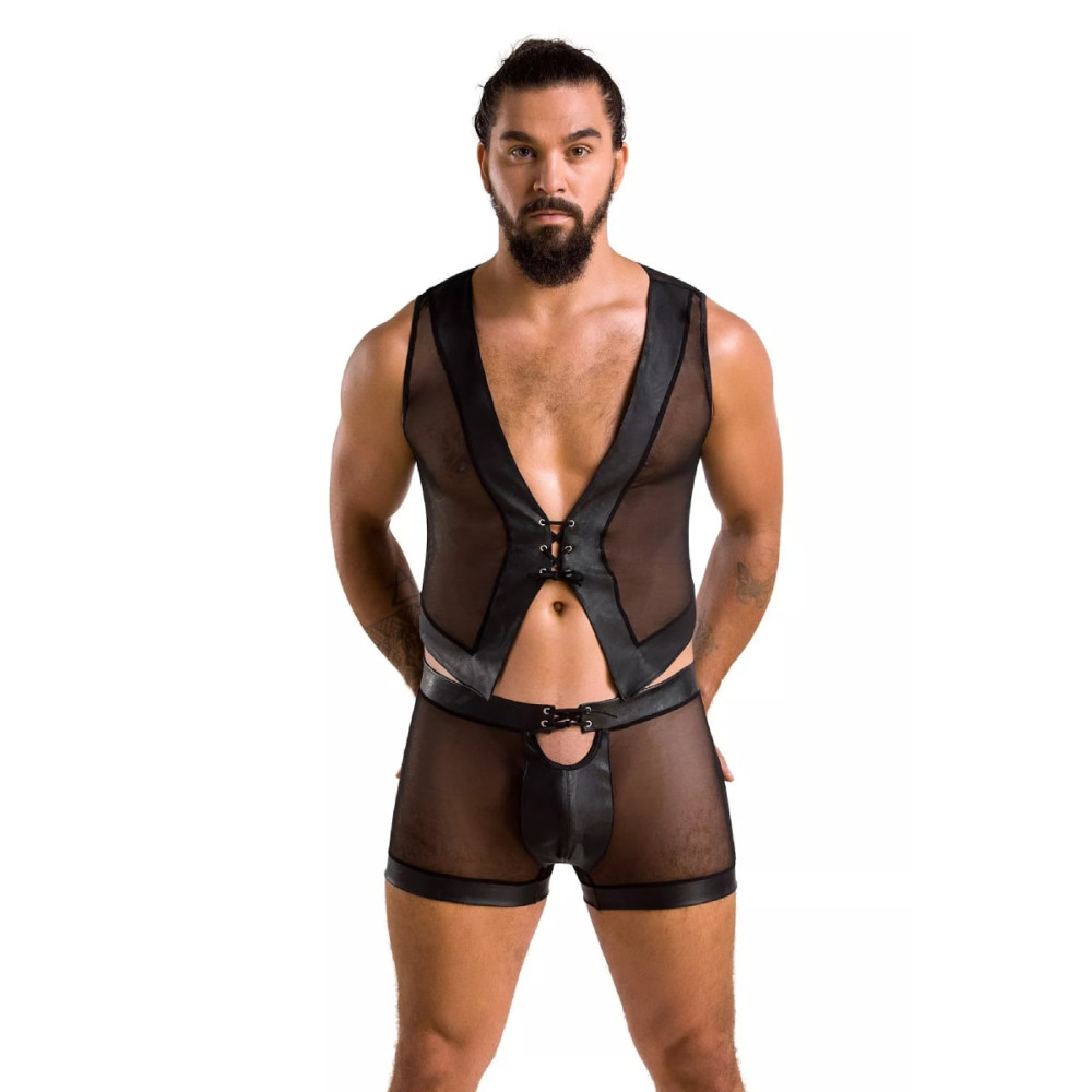 Комплект белья для мужчин Passion Men Set William из двух частей с жилетом и шортами, черный, XXL/XXXL, фото №0 — секс шоп Украина, NO TABOO
