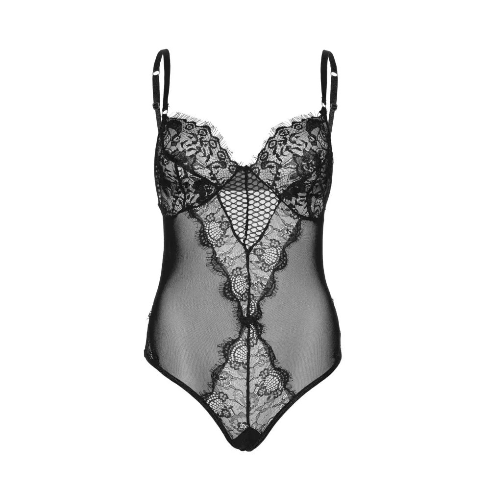 Сексуальное боди Leg Avenue Lace And Mesh, S, из кружева и сеточки, черного цвета, фото №3 — секс шоп Украина, NO TABOO
