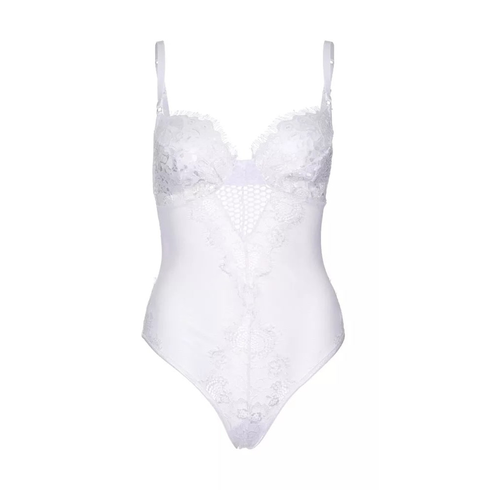 Сексуальное боди Leg Avenue Lace And Mesh, S, из кружева и сеточки, белого цвета, фото №3 — секс шоп Украина, NO TABOO