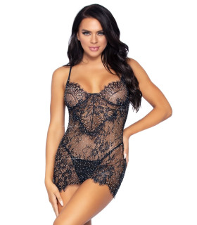 Сукня сексуальна зі стразами, розмір M, Meant To Be Lace Dress від Rhinestone Leg Avenue, чорна - No Taboo