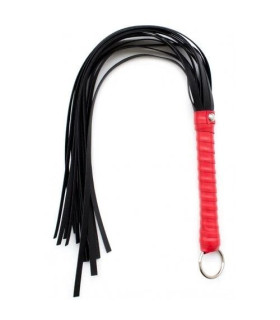 Флоггер с красной рукоятью Fetish Flogger черный, 40 см - No Taboo