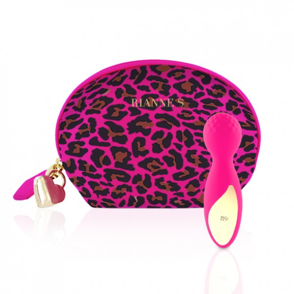 Вибратор мини-микрофон Rianne S Essentials Lovely Leopard Mini Wand Roze в сумочке, розовый, 12 см х 3.5 см фото №0 — секс игрушки: Украина, NO TABOO