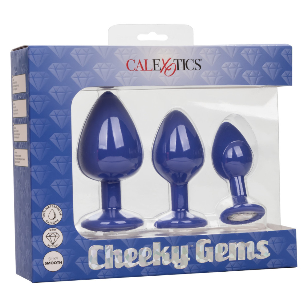 Набор анальных пробок Cheeky Gems 3 размера, синие фото №3 — секс игрушки: Украина, NO TABOO