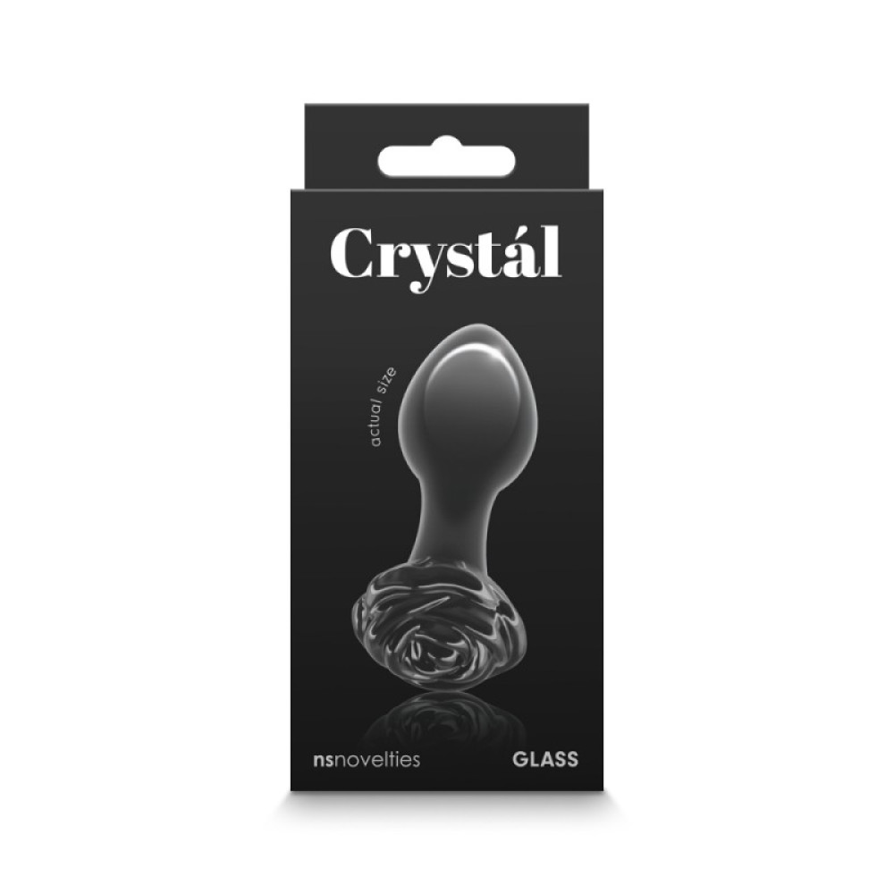 Анальная пробка из стекла, 3.9 см х 8.9 см, Crystal Glass Rose с ограничителем в форме розы, черная фото №2 — секс игрушки: Украина, NO TABOO