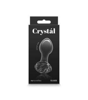 Анальная пробка из стекла, 3.9 см х 8.9 см, Crystal Glass Rose с ограничителем в форме розы, черная - No Taboo
