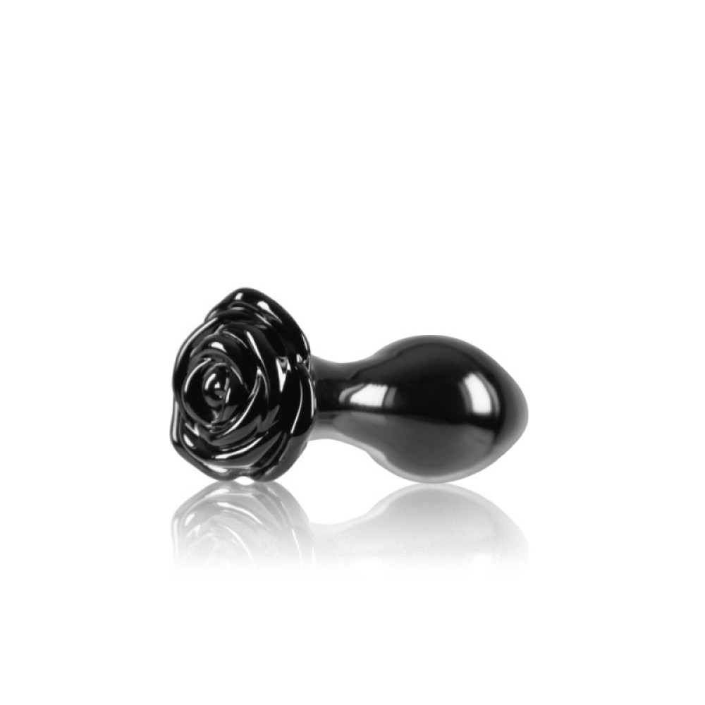 Анальная пробка из стекла, 3.9 см х 8.9 см, Crystal Glass Rose с ограничителем в форме розы, черная фото №0 — секс игрушки: Украина, NO TABOO