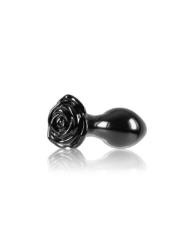 Анальная пробка из стекла, 3.9 см х 8.9 см, Crystal Glass Rose с ограничителем в форме розы, черная - No Taboo