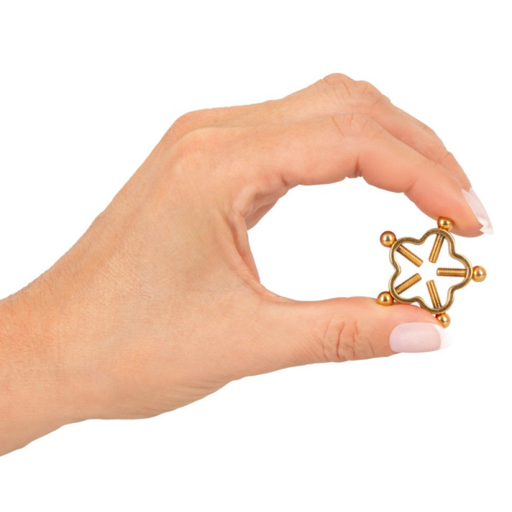 Зажимы для сосков Bad Kitty Nipple Jewellery Golden Flower из стали, фото №3 — секс шоп Украина, NO TABOO