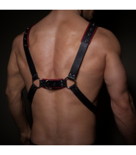 Мужская портупея Whips One Size из натуральной кожи, черная с красным - No Taboo