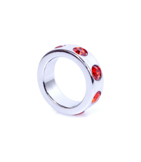 Металлическое кольцо на пенис Boss of Toys Metal Cock Ring красными бриллиантами, 3.5 см х 4.5 см - No Taboo