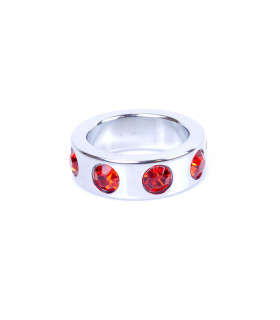 Металлическое кольцо на пенис Boss of Toys Metal Cock Ring красными бриллиантами, 3.5 см х 4.5 см - No Taboo