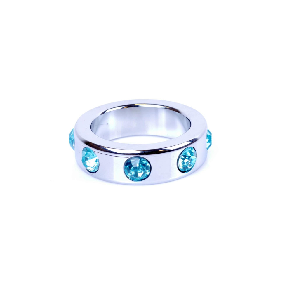Металлическое кольцо на пенис Boss of Toys Metal Cock Ring with Light Blue Diamonds Medium, 4 см х 5 см фото №2 — секс игрушки: Украина, NO TABOO
