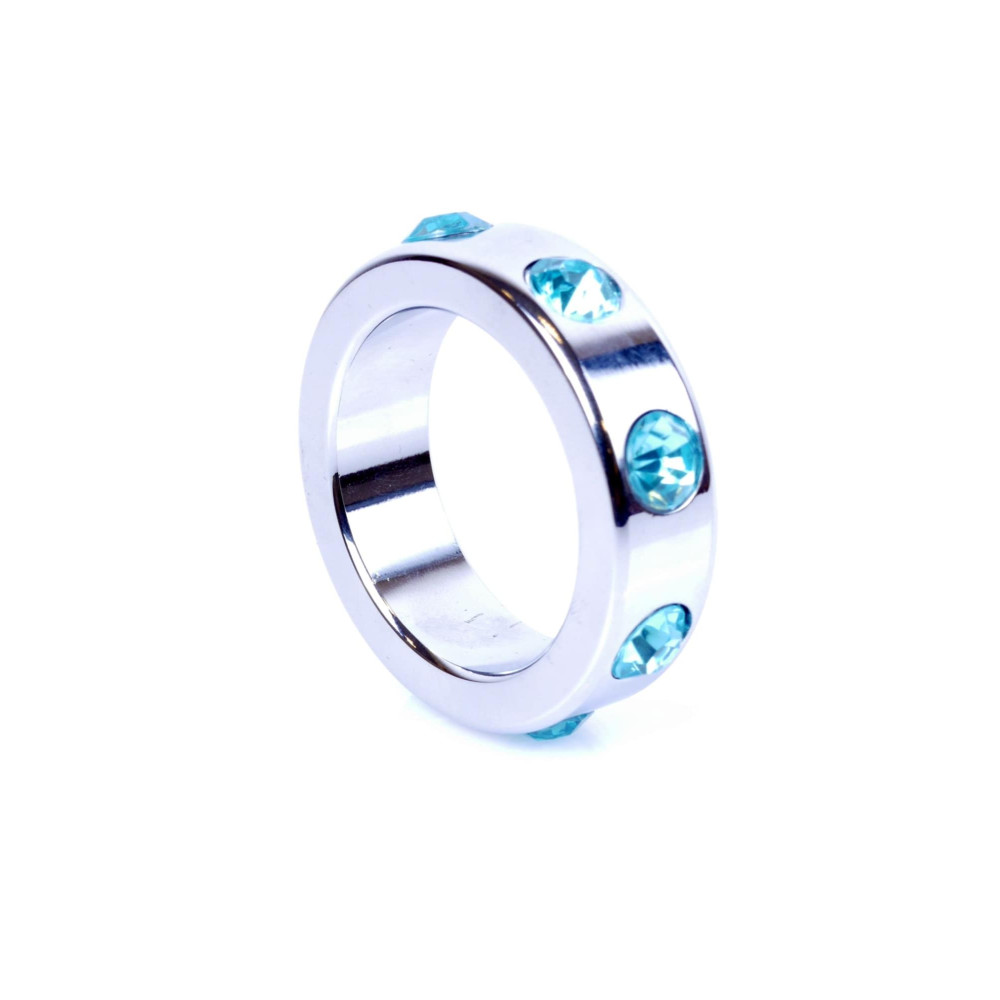 Металлическое кольцо на пенис Boss of Toys Metal Cock Ring with Light Blue Diamonds Medium, 4 см х 5 см фото №0 — секс игрушки: Украина, NO TABOO