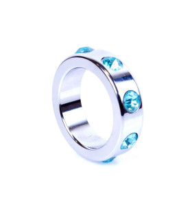 Металеве кільце на пеніс Boss of Toys Metal Cock Ring with Light Blue Diamonds Medium, 4 см x 5 см - No Taboo