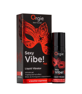 Жидкий вибратор для интимных зон Orgie Sexy Vibe! Hot с согревающим эффектом и вкусом клубники, 15 мл - No Taboo
