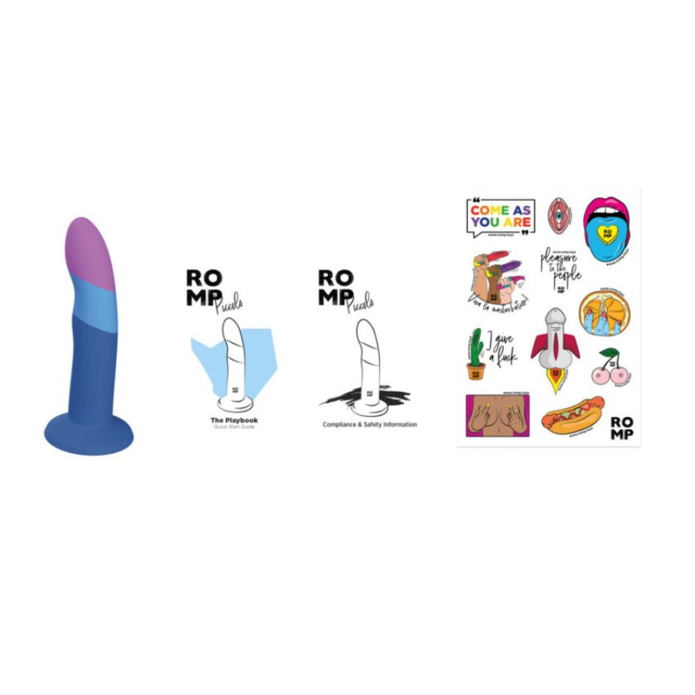 Нереалистичный фаллоимитатор ROMP Piccolo Dildo насадка на страпон на присоске, для точки G и P, синий, 14 см х 2.9 см фото №5 — секс игрушки: Украина, NO TABOO